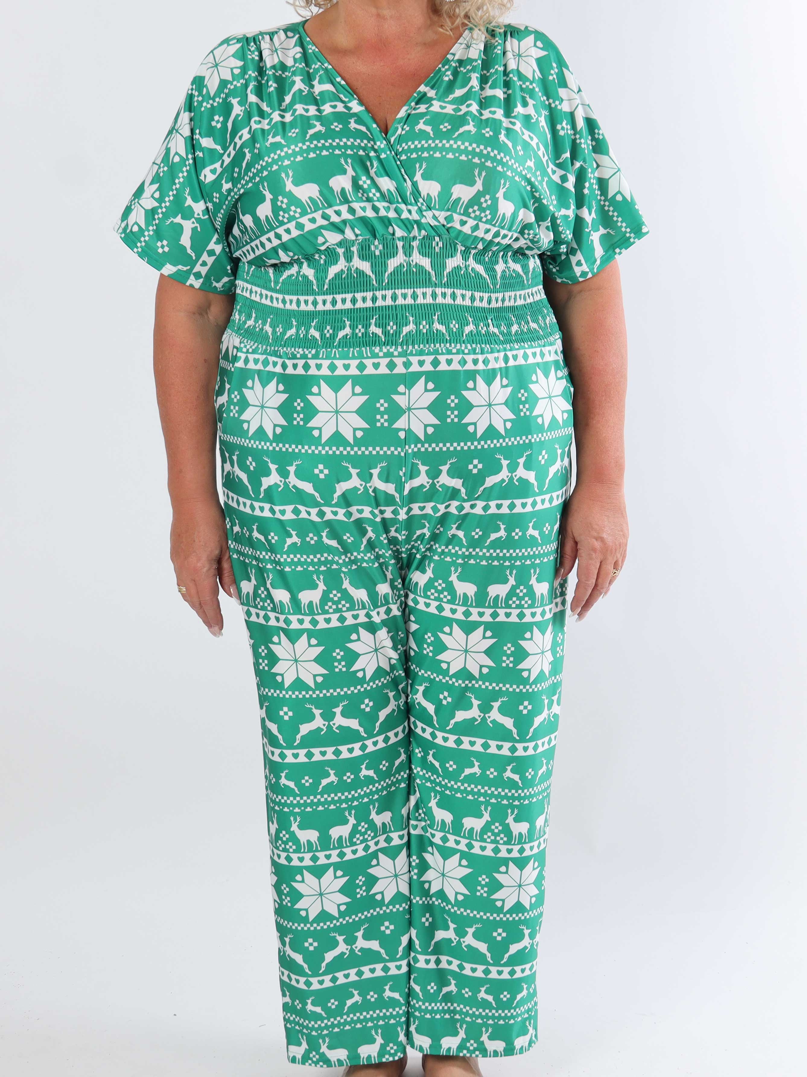 Pams Snow Jumpsuit - Elastisk jumpsuit i plusstorlek med jultryck
